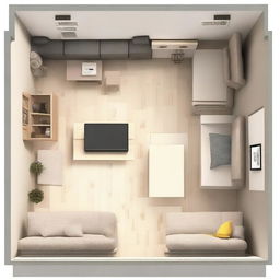 A flat layout design for a living room measuring 2 by 4 meters