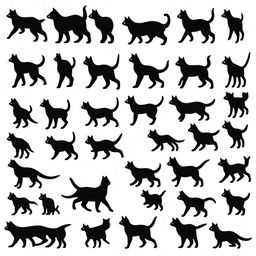 A sprite sheet with 16 frames of a cat walking, each frame showing a slight variation in the cat's movement to create a continuous walking animation