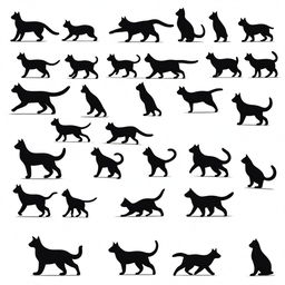 A sprite sheet with 16 frames of a cat walking, each frame showing a slight variation in the cat's movement to create a continuous walking animation