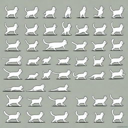 A sprite sheet with 16 frames of a cat walking, each frame showing a slight variation in the cat's movement to create a continuous walking animation