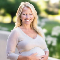 A 50-year-old pretty blonde woman who is pregnant