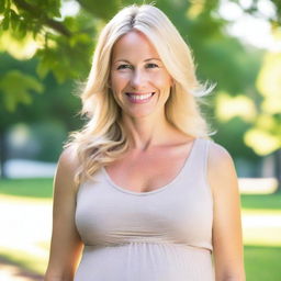 A 50-year-old pretty blonde woman who is pregnant