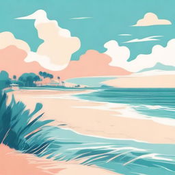 Illustrate in the style of lofi album art, a beachside scene with sandy shores and gentle waves