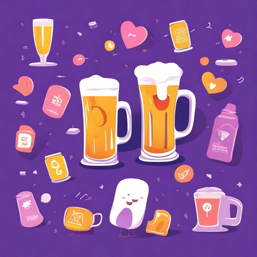 A vibrant poster for a quiz game where teams answer questions on different topics, drink beer, and have fun