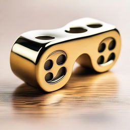 A detailed image of a brass knuckle duster with four holes for fingers