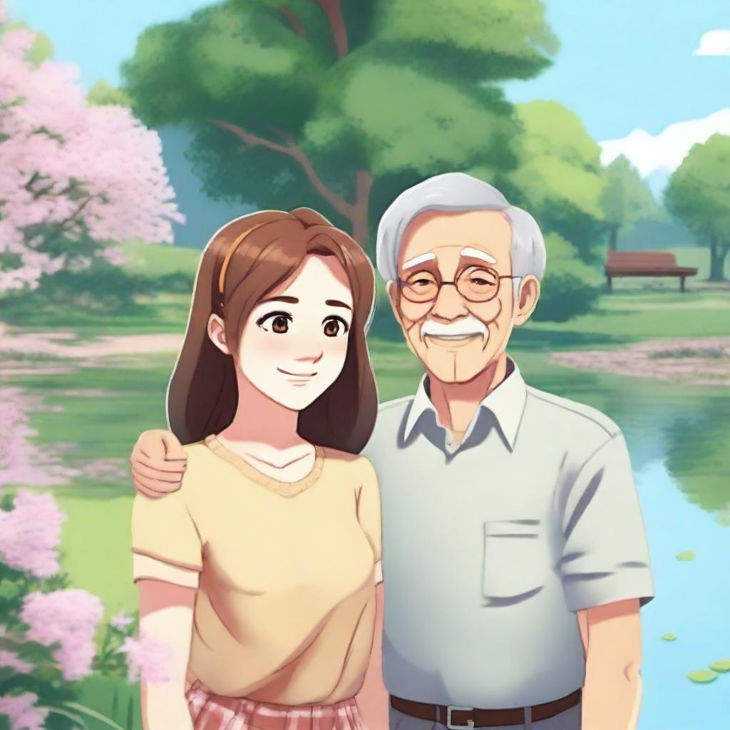 A beautiful 18-year-old teen standing next to her elderly grandpa-like boyfriend