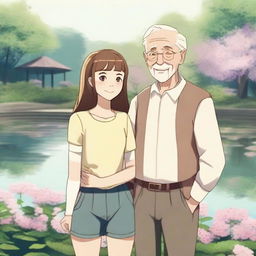 A beautiful 18-year-old teen standing next to her elderly grandpa-like boyfriend