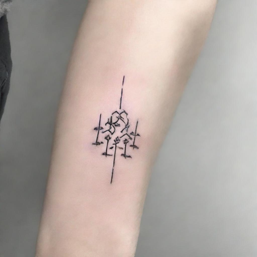 Design a minimalist tattoo that measures up to 12 cm in length and is suitable for covering a 10 cm scar on the shin