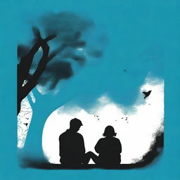 A book cover in blue and black tones featuring a couple sitting with their backs to the viewer