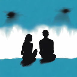 A book cover in blue and black tones featuring a couple sitting with their backs to the viewer