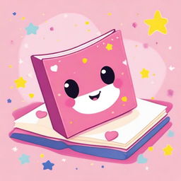 Create an illustration of a kawaii-style book with a cute, smiling face