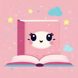 Create an illustration of a kawaii-style book with a cute, smiling face