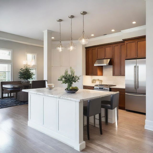 A modern open kitchen design with a spacious layout