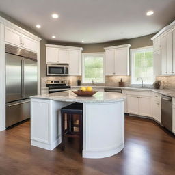 A modern open kitchen design with a spacious layout