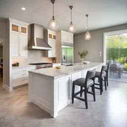 A modern open kitchen design with a spacious layout