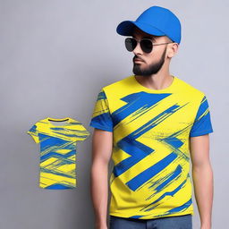 Create a t-shirt design with a combination of yellow and blue colors