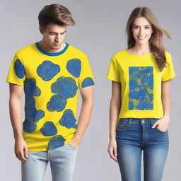 Create a t-shirt design with a combination of yellow and blue colors