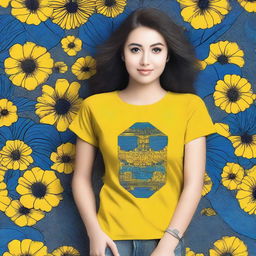 Create a t-shirt design with a combination of yellow and blue colors