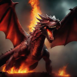 A dramatic cinematic photograph of a fire-breathing dragon, captured in the style of a movie poster