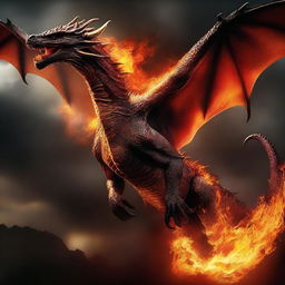 A dramatic cinematic photograph of a fire-breathing dragon, captured in the style of a movie poster