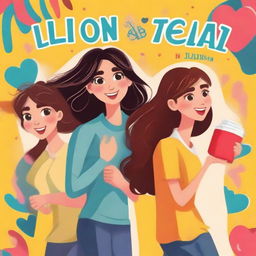 Create a book cover featuring three excited girls and three boys