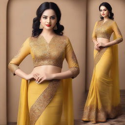 Create an image of Tammanah in an elegant and stylish outfit, posing confidently