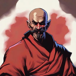 A detailed portrait of a Dungeons & Dragons Way of Shadows monk with red imp features and a cool Mexican mustache