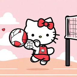 A cute Hello Kitty character playing volleyball