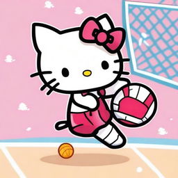 A cute Hello Kitty character playing volleyball