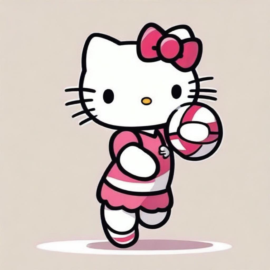 A cute Hello Kitty character playing volleyball