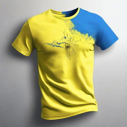 Create a t-shirt design using two different materials, one in yellow and the other in blue