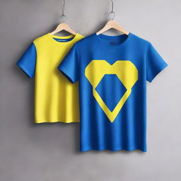 Create a t-shirt design using two different materials, one in yellow and the other in blue