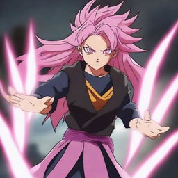 Create an image of Mitsuri Kanroji from Demon Slayer, transformed into Super Saiyan Rose