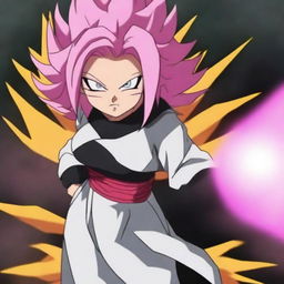 Create an image of Mitsuri Kanroji from Demon Slayer, transformed into Super Saiyan Rose