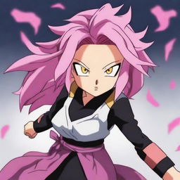 Create an image of Mitsuri Kanroji from Demon Slayer, transformed into Super Saiyan Rose