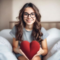 A realistic 21-year-old college girl with cute glasses and brown hair