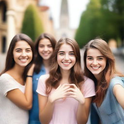 A realistic 21-year-old college girl with blush and brown hair