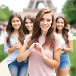 A realistic 21-year-old college girl with blush and brown hair