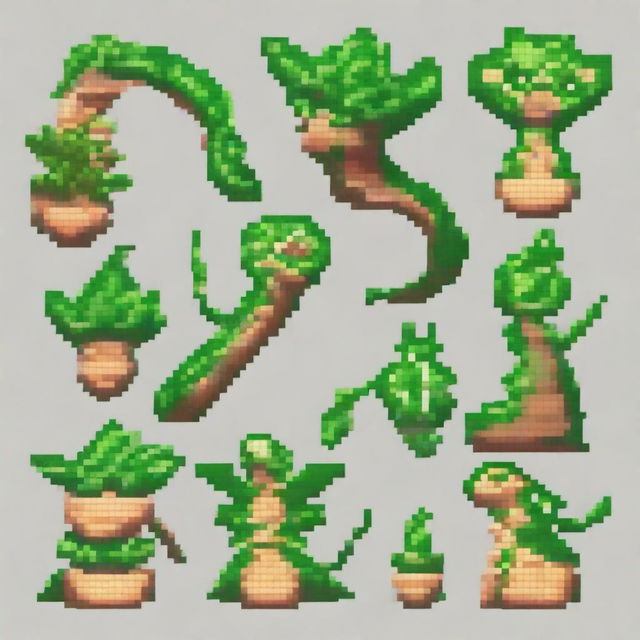 Design a plant-type Pokémon inspired by a snake, featuring three evolutions