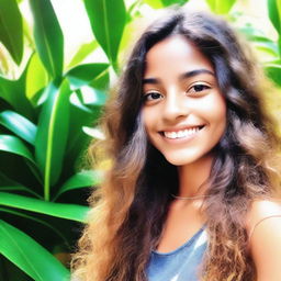 A selfie of an 18-year-old Brazilian girl with a cheerful expression