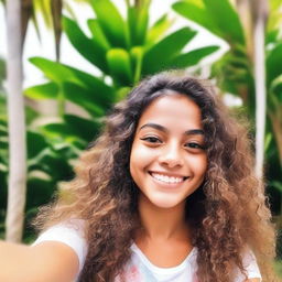 A selfie of an 18-year-old Brazilian girl with a cheerful expression