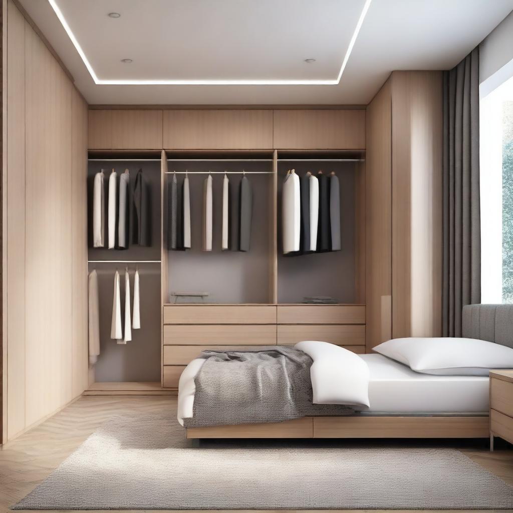 Create a spacious bedroom design based on provided 3D and 2D model photos