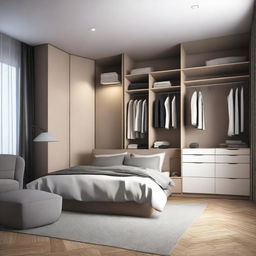 Create a spacious bedroom design based on provided 3D and 2D model photos