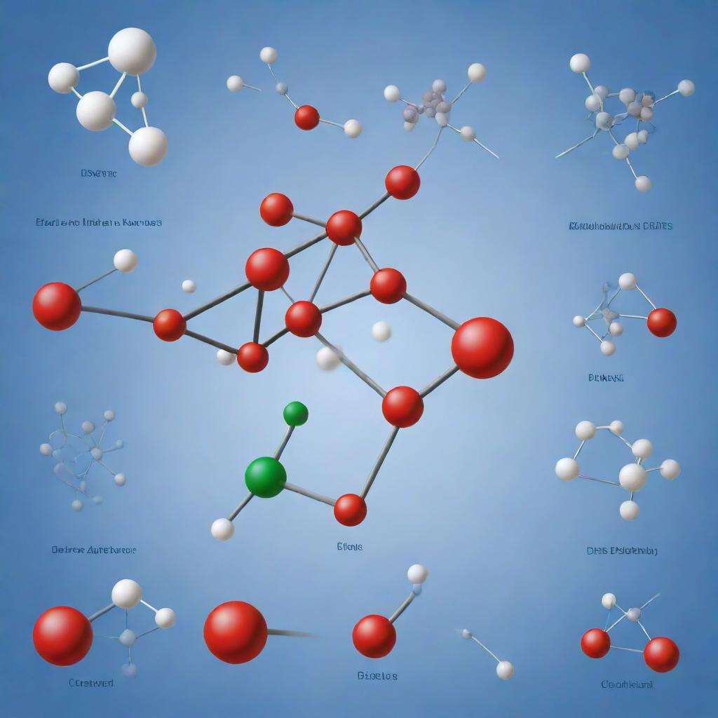 A detailed illustration showcasing various elements of inorganic chemistry such as chemical bonds, molecular structures, and reaction mechanisms.