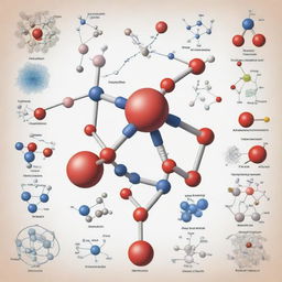 A detailed illustration showcasing various elements of inorganic chemistry such as chemical bonds, molecular structures, and reaction mechanisms.