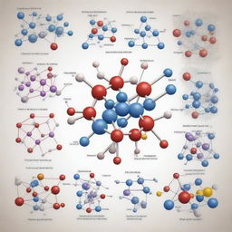 A detailed illustration showcasing various elements of inorganic chemistry such as chemical bonds, molecular structures, and reaction mechanisms.