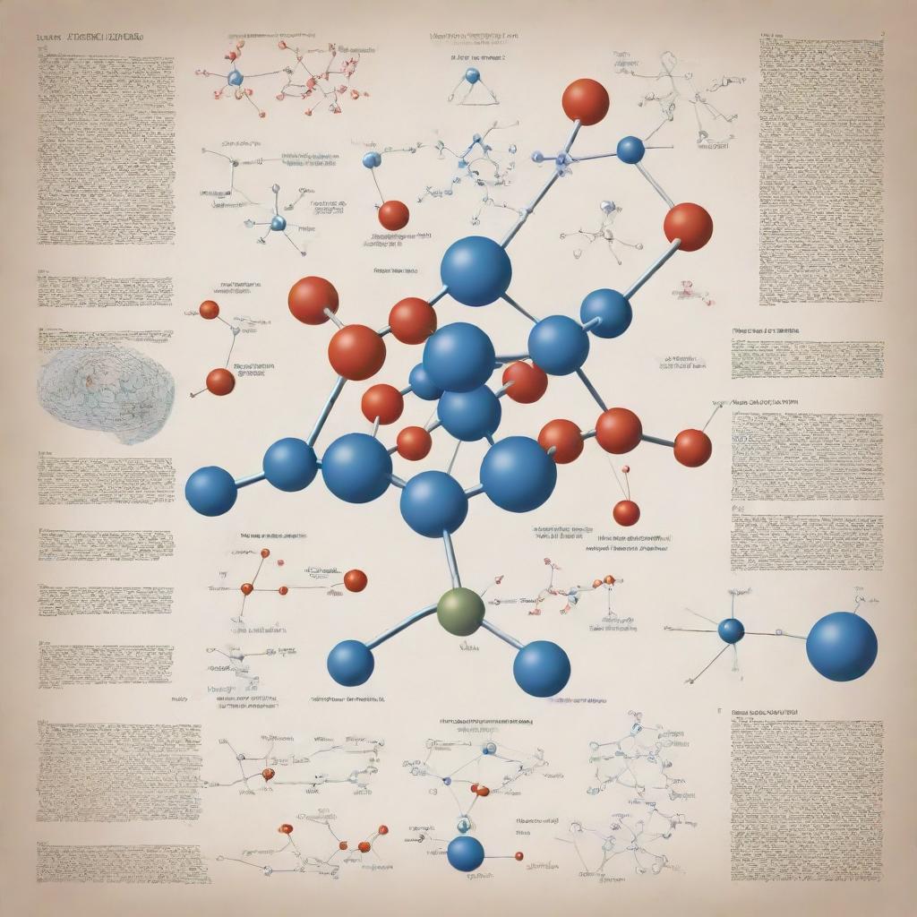 A detailed illustration showcasing various elements of inorganic chemistry such as chemical bonds, molecular structures, and reaction mechanisms.