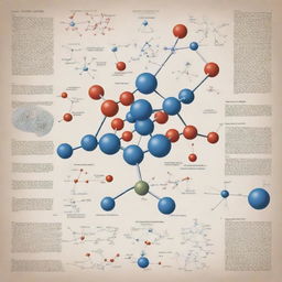 A detailed illustration showcasing various elements of inorganic chemistry such as chemical bonds, molecular structures, and reaction mechanisms.