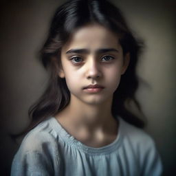 The image features a beautiful young girl with a face full of sadness