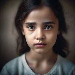 The image features a beautiful young girl with a face full of sadness